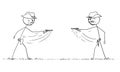 Vector Cartoon Illustration of Two Cowboys Dueling With Revolvers on Wild West. Gunfight or Business Competition Concept