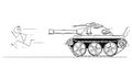 Vector Cartoon Illustration of Man or Civilian Running From the Army Tank Royalty Free Stock Photo