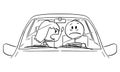 Vector Cartoon Illustration of Unhappy or Stressed Man or Driver Driving a Car While His Wife is Shouting at Him Royalty Free Stock Photo