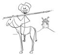 Vector Cartoon Illustration of Knight on Horse - Don Quijote, Character From The Ingenious Gentleman Sir Quixote of La