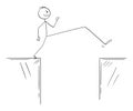 Vector Cartoon Illustration of Man or Businessman Overcoming Obstacle on Way to Success by Long Step Royalty Free Stock Photo