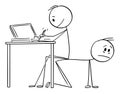 Vector Cartoon Illustration of Man or Businessman Working in Office Sitting on Back of Another Man Instead on Chair