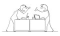 Vector Cartoon Illustration of Two Angry Arguing or Fighting Men, Workers or Businessmen in Office Royalty Free Stock Photo