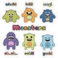 Vector cartoon sticker set with cute monsters Royalty Free Stock Photo