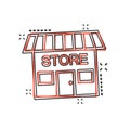 Vector cartoon store house icon in comic style. Shop sign illustration pictogram. Store market business splash effect concept.
