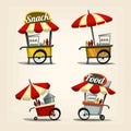 Vector cartoon street food snack cart template with fancy style including umbrella