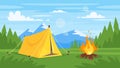 Rocky mountains, forest, camp fire