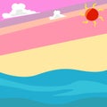 Vector cartoon style background of sea. flat style nature landscape, seascape