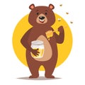 Bear character eating honey