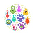 Colorful funny bacteria characters