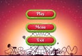 Vector cartoon style contoured buttons with text for game design on amusement park background