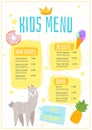 Children menu meal template.