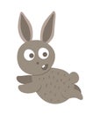 Vector cartoon style flat funny scared rabbit isolated on white background. Cute illustration of woodland animal. Running hare Royalty Free Stock Photo