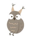 Vector cartoon style hand drawn flat funny owl
