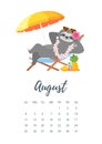 August 2019 year calendar page