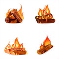 Vector cartoon style illustration of bonfire.Burning woodpile.