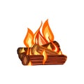 Vector cartoon style illustration of bonfire.Burning woodpile.