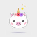 Magic pig unicorn cute illustration. Isolated on gray background. Royalty Free Stock Photo