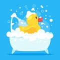 Rubber duck taking a bath Royalty Free Stock Photo