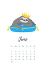 June 2019 year calendar page