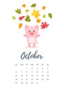 October 2019 year calendar page