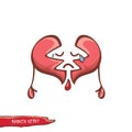 Vector cartoon style red broken heart