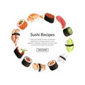 Vector cartoon sushi elements circle concept