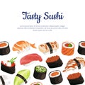 Vector cartoon sushi types background