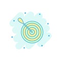 Vector cartoon target aim icon in comic style. Darts game illustration pictogram. Dartboard sport target business splash effect c