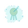 Vector cartoon target aim icon in comic style. Darts game illustration pictogram. Dartboard sport target business splash effect c