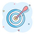 Vector cartoon target aim icon in comic style. Darts game illustration pictogram. Dartboard sport target business splash effect