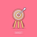 Vector cartoon target aim icon in comic style. Darts game illustration pictogram. Dartboard sport target business splash effect