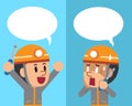 Vector cartoon a technician expressing different emotions with speech bubbles