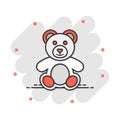 Vector cartoon teddy bear plush toy icon in comic style. Teddy toy sign illustration pictogram. Bear business splash effect Royalty Free Stock Photo