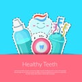 Vector cartoon teeth hygiene stickers