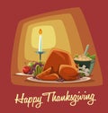 Vector cartoon thanksgiving dinner menu with roasted turkey fruits and mashed potato Royalty Free Stock Photo