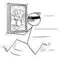 Vector Cartoon of Thief Running with Stolen Painting from Art Gallery, Museum or House Royalty Free Stock Photo