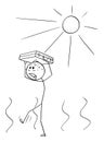 Vector Cartoon of Thirsty Man or Businessman Walking in Hot Weather with Briefcase Protecting His Head From the Sun