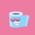 Vector funny cartoon toilet paper roll character with sunglasses isolated on pink background. funky smiling kawaii tolet Royalty Free Stock Photo