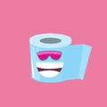 Vector funny cartoon toilet paper roll character with sunglasses isolated on pink background. funky smiling kawaii tolet Royalty Free Stock Photo