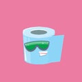 Vector funny cartoon toilet paper roll character with sunglasses isolated on pink background. funky smiling kawaii tolet Royalty Free Stock Photo