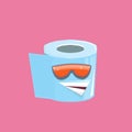 Vector funny cartoon toilet paper roll character with sunglasses isolated on pink background. funky smiling kawaii tolet Royalty Free Stock Photo