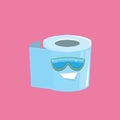 Vector funny cartoon toilet paper roll character with sunglasses isolated on pink background. funky smiling kawaii tolet Royalty Free Stock Photo