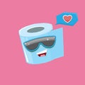 Vector funny cartoon toilet paper roll character with sunglasses isolated on pink background. funky smiling kawaii tolet Royalty Free Stock Photo