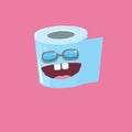 Vector funny cartoon toilet paper roll character with sunglasses isolated on pink background. funky smiling kawaii tolet Royalty Free Stock Photo