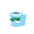 Vector funny cartoon toilet paper roll character with sunglasses isolated on white background. funky smiling kawaii Royalty Free Stock Photo