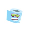 Vector funny cartoon toilet paper roll character with sunglasses isolated on white background. funky smiling kawaii Royalty Free Stock Photo