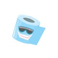 Vector funny cartoon toilet paper roll character with sunglasses isolated on white background. funky smiling kawaii Royalty Free Stock Photo