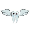 Vector cartoon tooth with cute wing, tooth care concept. Vector illustration