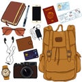 Vector Cartoon Travel Set. Personal Belongings for Journey